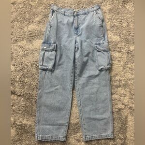 Madewell Light Blue Low-Slung Cargo Denim Jeans Wide Leg Y2K streetwear Woman 28